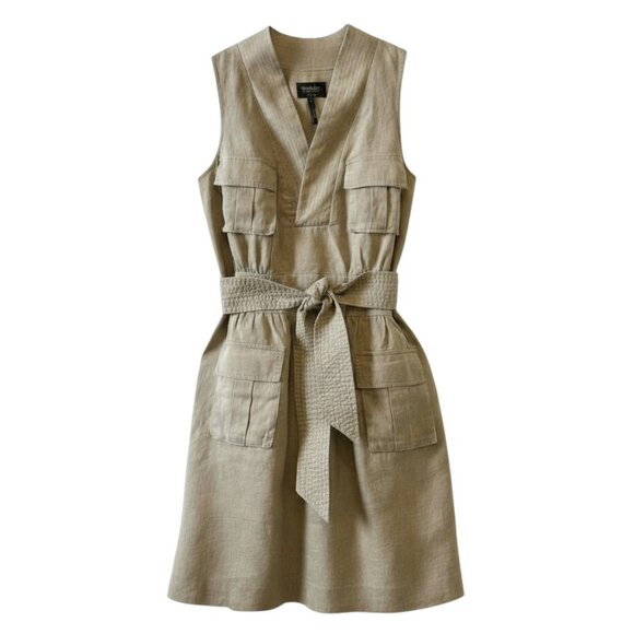 Laundry by Shelli Segal Linen Belted Utility Dress Size 8 Neutral Summer Classic - Picture 1 of 8